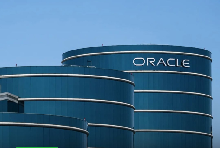 Oracle headquarters building with company logo.